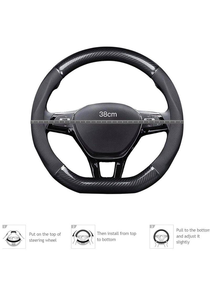 Generic - D-Shape Black Carbon Fiber x Leather Steering Wheel Cover - Image 1