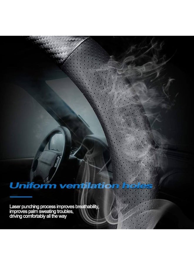 Generic D-Shape Black Carbon Fiber x Leather Steering Wheel Cover  - Image 4