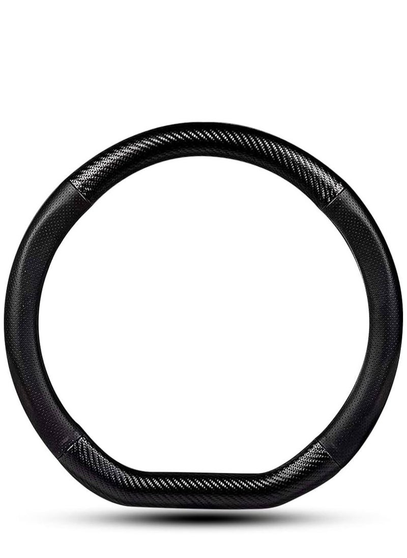 Generic D-Shape Black Carbon Fiber x Leather Steering Wheel Cover  - Image 1