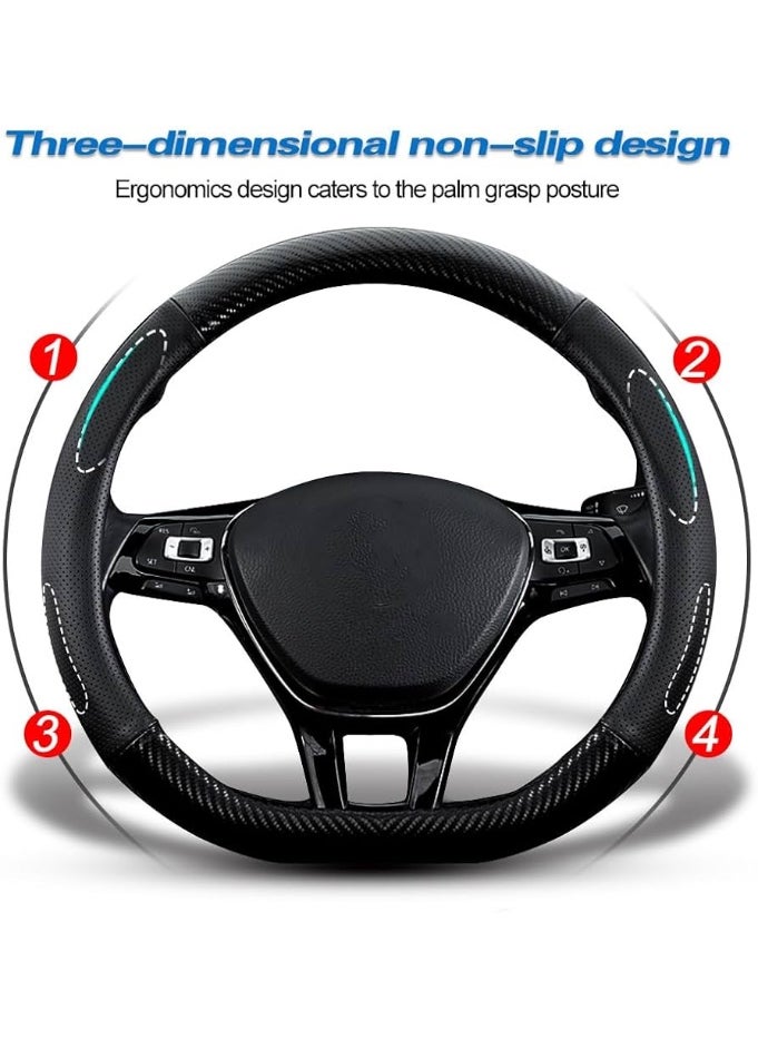 Generic D-Shape Black Carbon Fiber x Leather Steering Wheel Cover  - Image 2