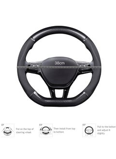 Generic D-Shape Black Carbon Fiber x Leather Steering Wheel Cover  - Image 3