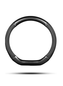 Generic D-Shape Black Carbon Fiber x Leather Steering Wheel Cover  - Image 1