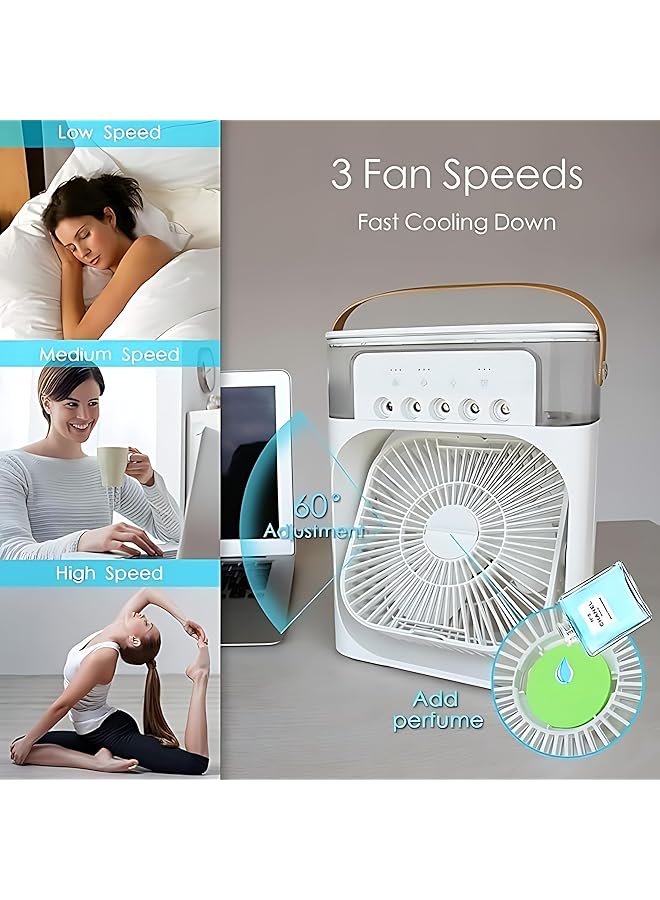 إيروريكس مكيف هواء محمول ومروحة تبريد صغيرة ومبرد هواء تبخيري ومرطب صغير ومروحة رذاذ مع 7 ألوان إضاءة LED ومؤقت 1 و2 و3 ساعات و3 سرعات للرياح و3 أوضاع للرش للمكتب والمنزل والخارج باللون الأبيض - Image 3