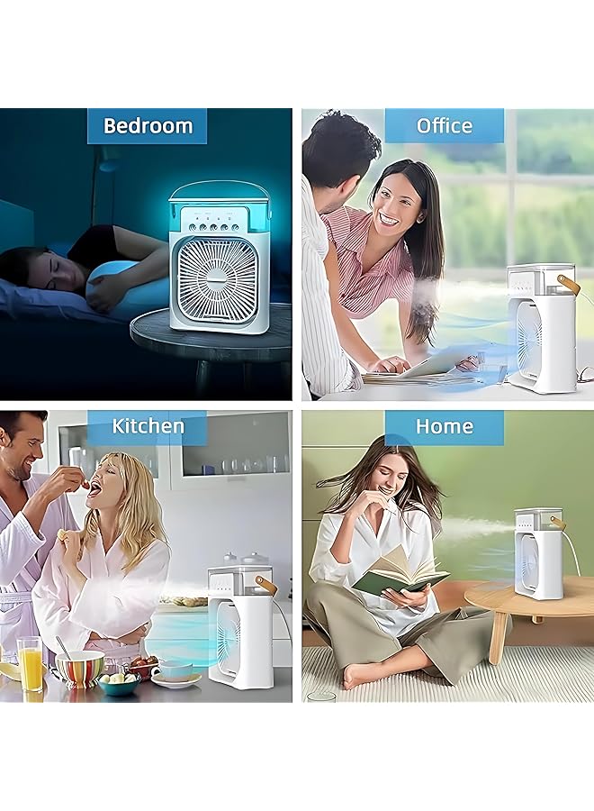 إيروريكس مكيف هواء محمول ومروحة تبريد صغيرة ومبرد هواء تبخيري ومرطب صغير ومروحة رذاذ مع 7 ألوان إضاءة LED ومؤقت 1 و2 و3 ساعات و3 سرعات للرياح و3 أوضاع للرش للمكتب والمنزل والخارج باللون الأبيض - Image 5