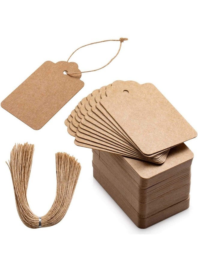 KREEPO KREEPO 100pcs Premium Gift Tags, Double-Sided Available Kraft Paper Price Tags with 100 Root Natural Jute Twine, Craft Tags Labels Treats Tags for Wedding Christmas Day Thanksgiving (KR-100)  - Image 1