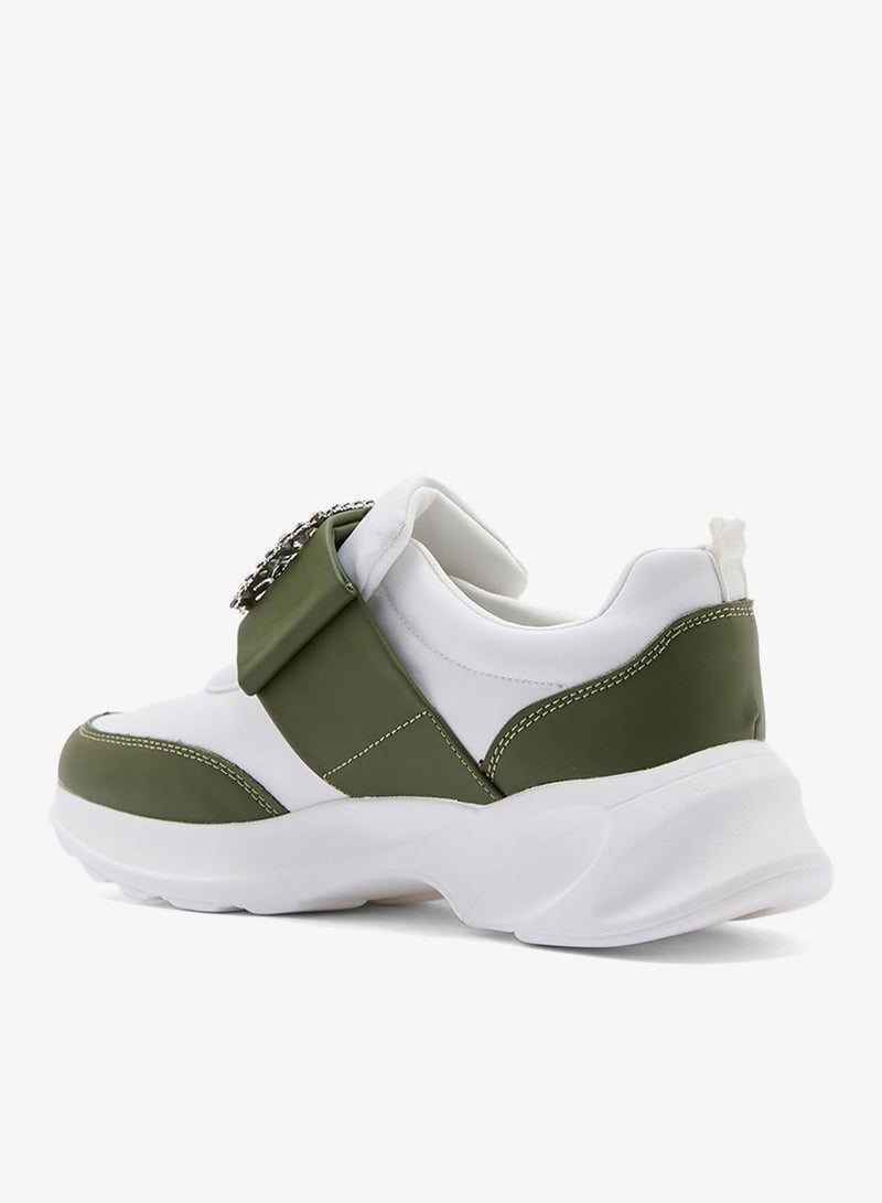 Ginger Diamante Trim  Mix Material Lycra Sneakers - Image 2