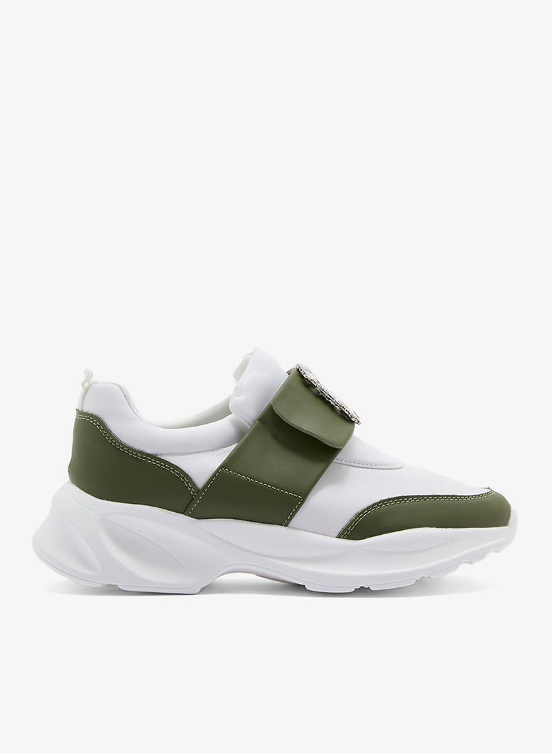 Ginger Diamante Trim  Mix Material Lycra Sneakers - Image 1