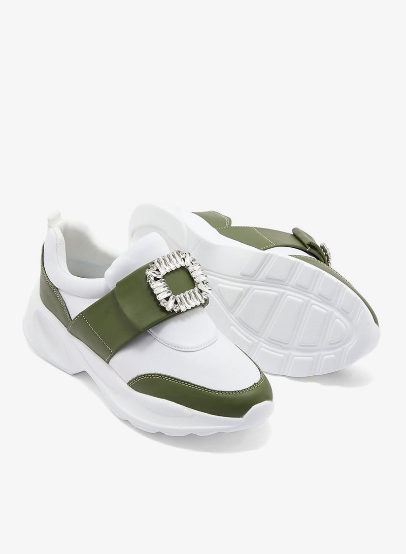 Ginger Diamante Trim  Mix Material Lycra Sneakers - Image 3