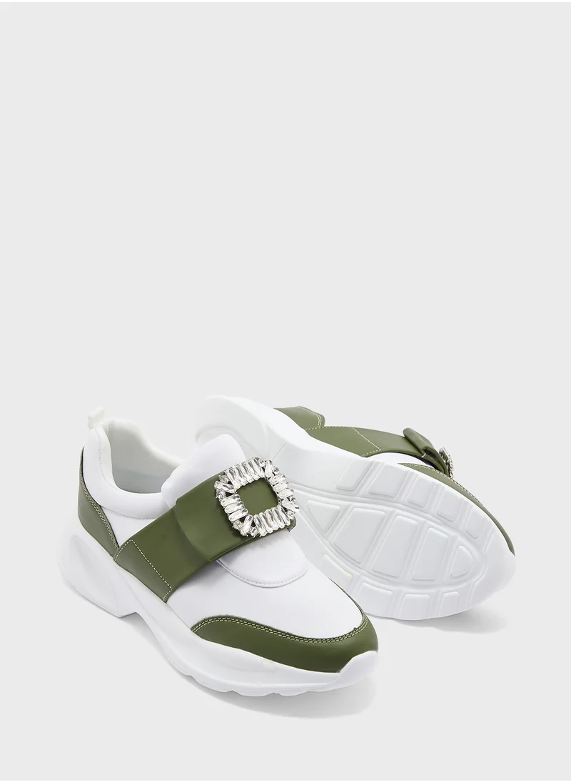 جينجر Diamante Trim  Mix Material Lycra Sneakers