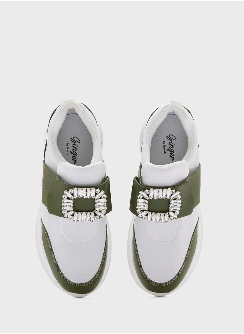 جينجر Diamante Trim  Mix Material Lycra Sneakers