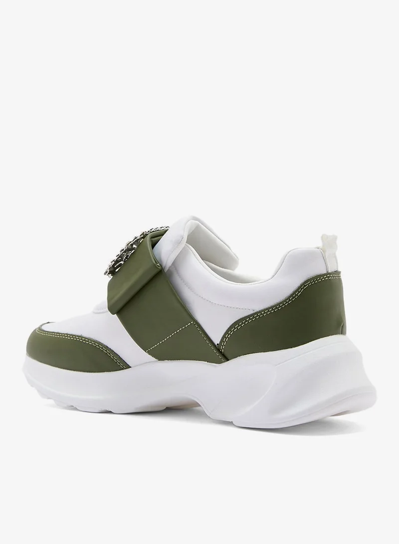 Ginger Diamante Trim  Mix Material Lycra Sneakers