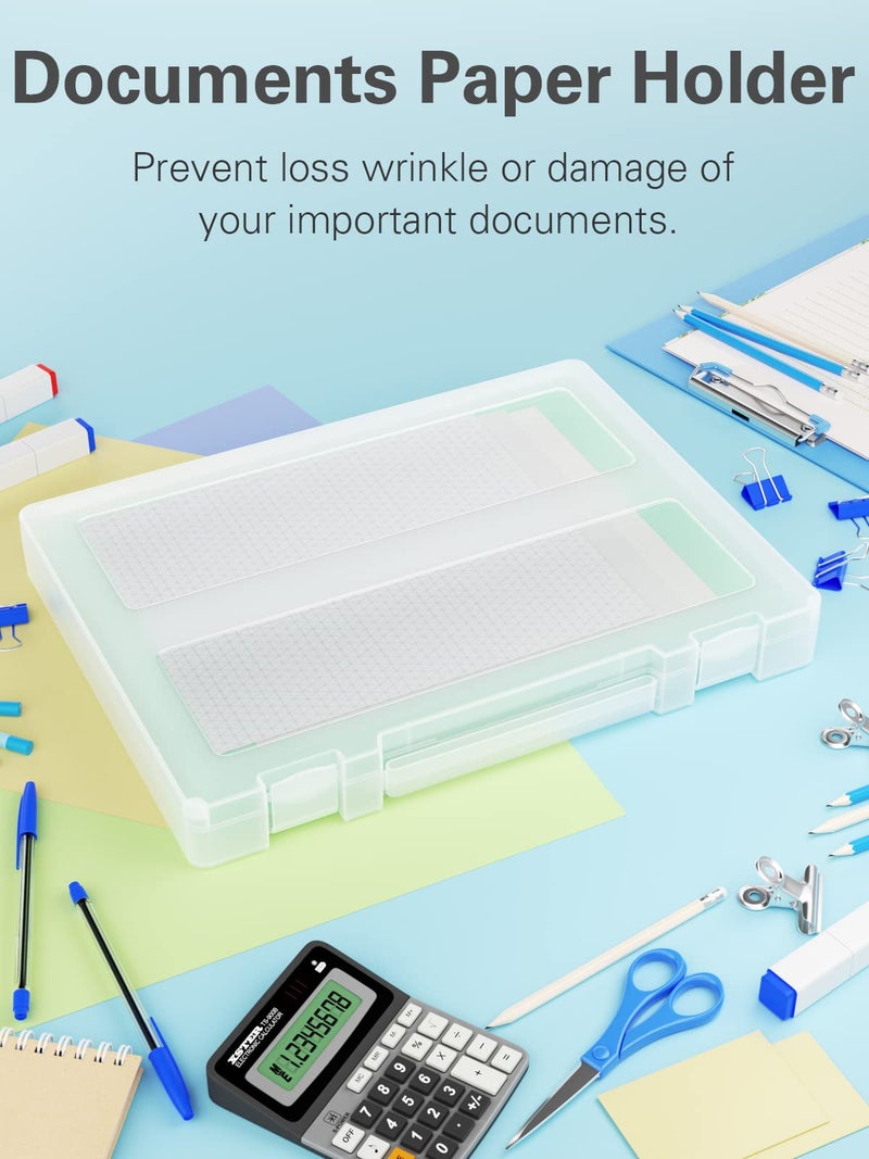 Denkee Large Paper Storage Box, 4 Pack Plastic Scrapbook Paper Storage Organizer with Handle for A4, 8.5 x 11 Paper, Portable Craft Paper Storage, Board Game Storage - Image 5