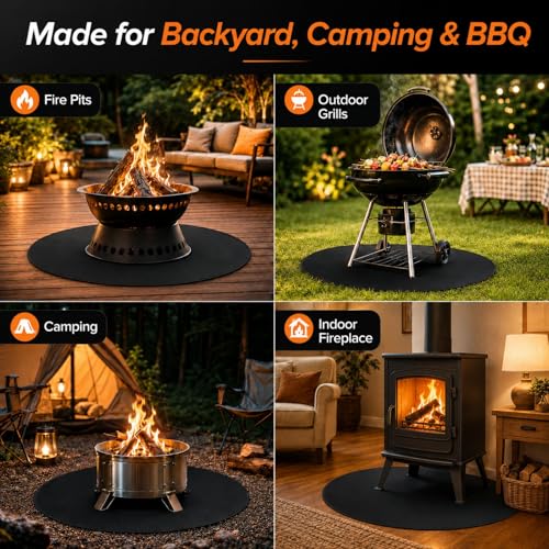FIREWESS 36inch Fire Pit Mat, Round Under Grill Blanket for Outdoor Grill, Fireproof Mat, Oil Proof Waterproof Under Floor BBQ Accessories Protector for Solo Stove Accessories - Image 5
