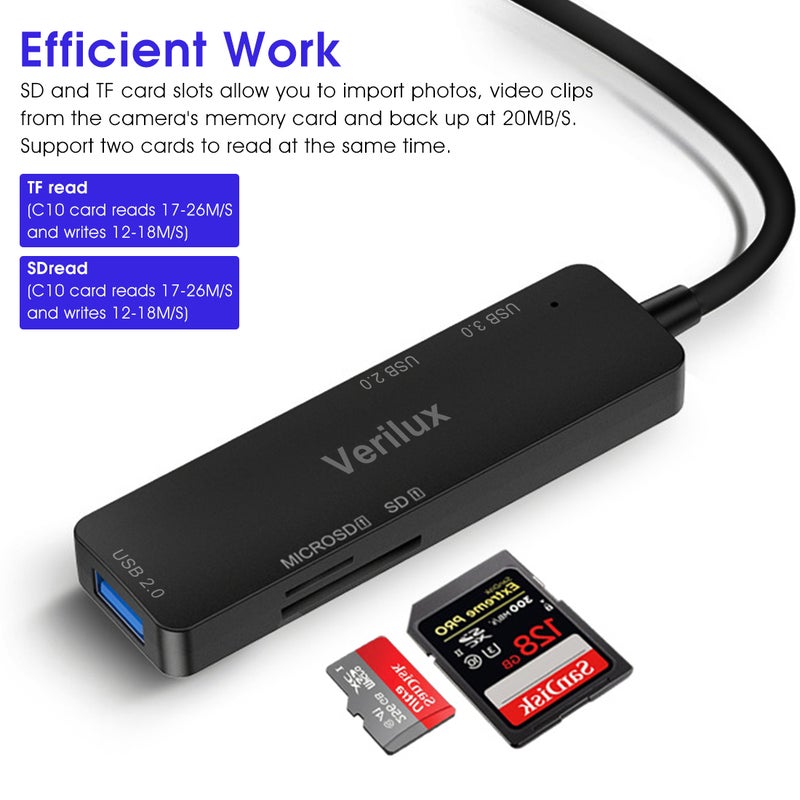 فيريلوكس هاب Verilux® 5 في 1 بموصل USB C، هاب نوع C المُحسّن 3.0، هاب USB عالي السرعة لجهاز الكمبيوتر المحمول، قارئ بطاقات TF/SD، للماك بوك، وويندوز، الهواتف الذكية من نوع C وأجهزة أخرى من نوع C (رمادي) - Image 4