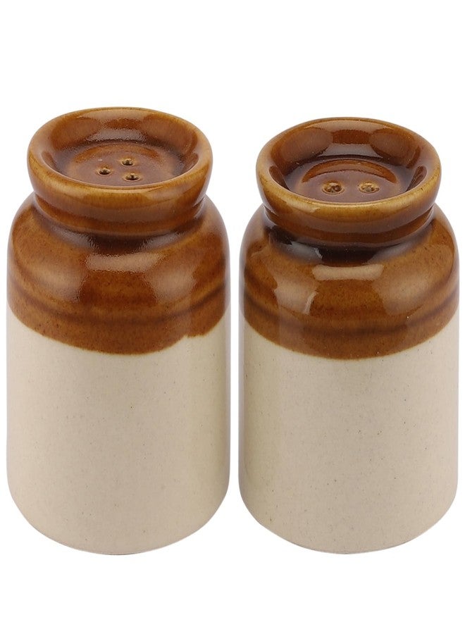 Vynora Rustic Stoneware Salt and Pepper Shaker Set – Brown and Beige Ceramic Jars-60ML - Image 2
