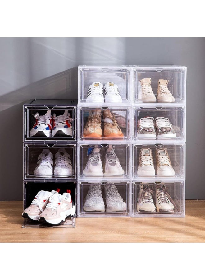Drop Front Shoe Box, Set of 6, Stackable Plastic Shoe Box with Clear Door, For Display Sneakers, Easy Assembly, Fit up to US Size 12 (13.4”x 10.6”x 7.4”) - Image 2