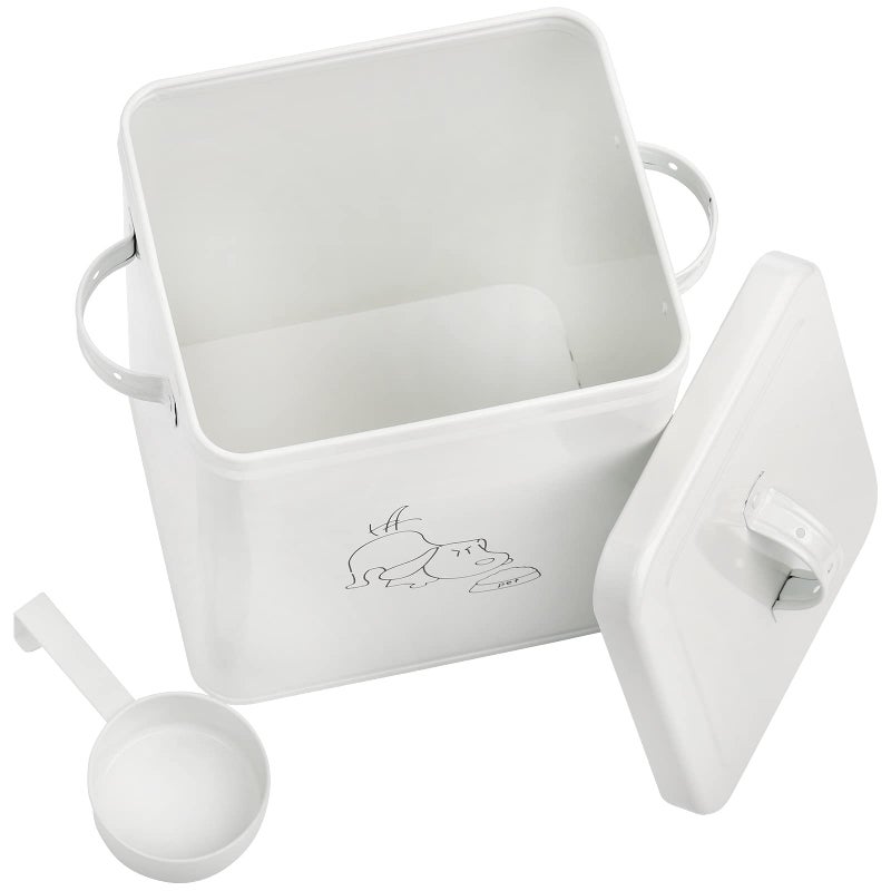 SOUJOY Pet Treat and Food Storage Bin with Lid and Scoop, 5LBS White Vintage Farmhouse Storage Tin, Coated Carbon Steel Canister, Gift for Dogs Owners - Image 3