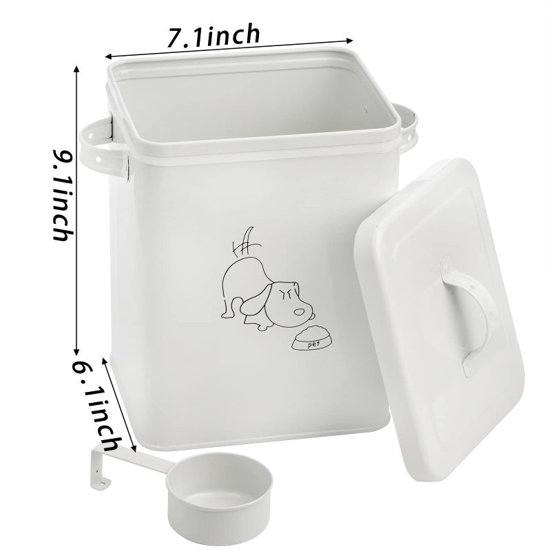 SOUJOY Pet Treat and Food Storage Bin with Lid and Scoop, 5LBS White Vintage Farmhouse Storage Tin, Coated Carbon Steel Canister, Gift for Dogs Owners - Image 2
