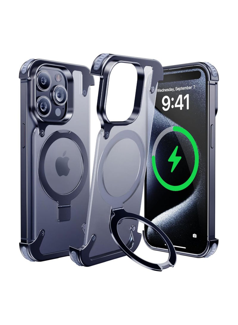 KASTWAVE Translucent Magnetic Shockproof for iPhone 15 Pro Max Case with Magsafe, [Aerospace Grade Protection] Anti-Scratch Anti-Fingerprint Aluminum Shells with Built-in Kickstand Slim Case - Image 1