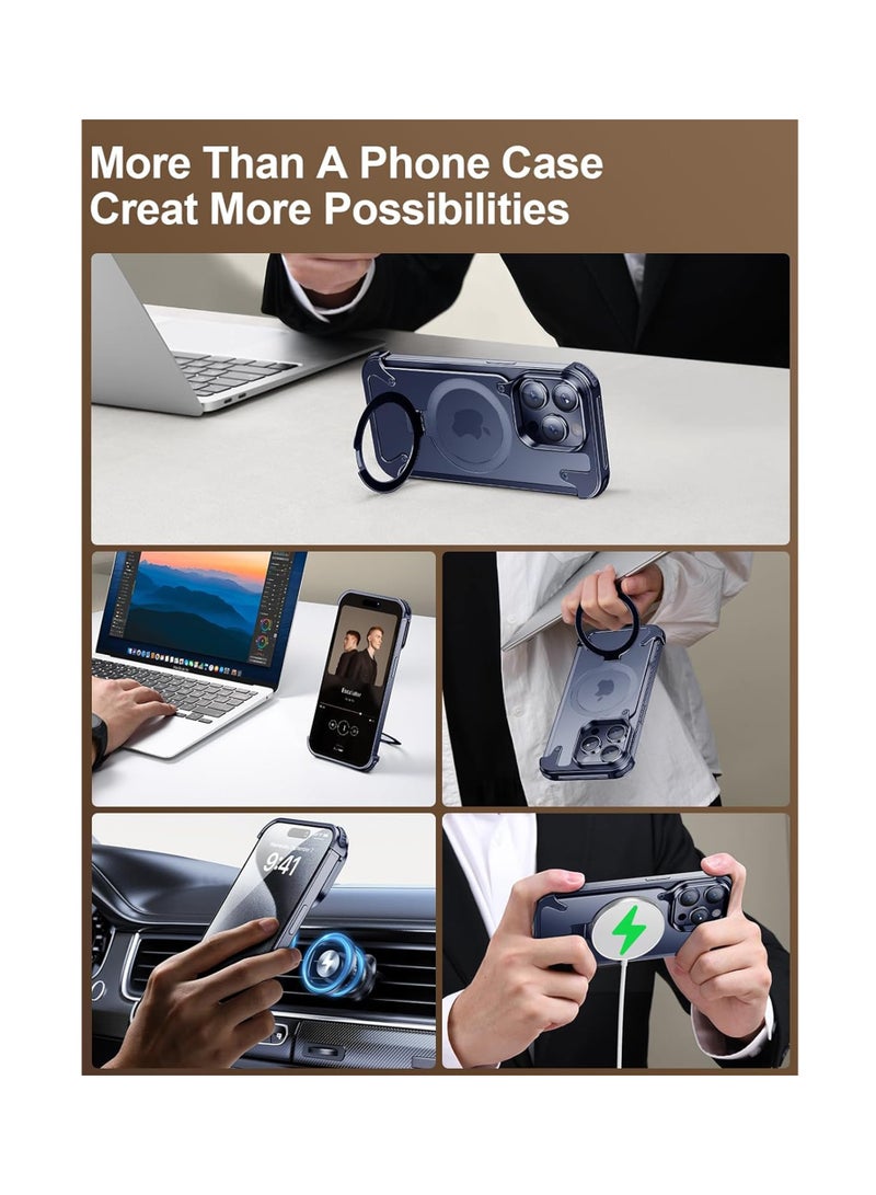 KASTWAVE Translucent Magnetic Shockproof for iPhone 15 Pro Max Case with Magsafe, [Aerospace Grade Protection] Anti-Scratch Anti-Fingerprint Aluminum Shells with Built-in Kickstand Slim Case - Image 2