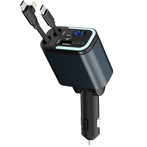 Vitog 5-in-1 120W 30-Minutes Fast Flash Charging Retractable Car Charger, Wireless Bluetooth FM Transmitter, Type-C+USB-A Car Charger Adapter, Compatible with iPhone 17/16/15/14/13 Pro Max & Android Devices - Image 1