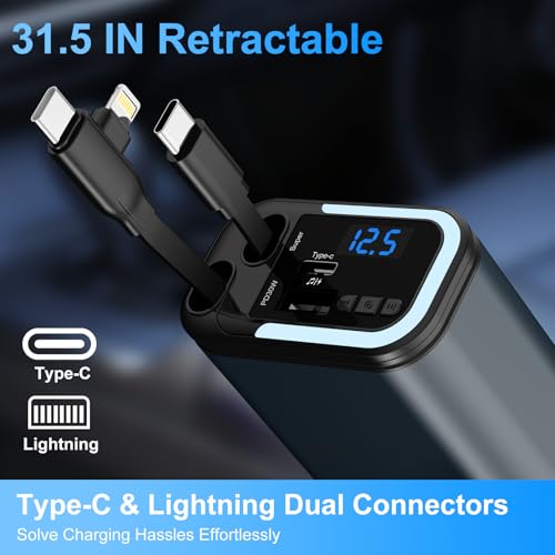 Vitog 5-in-1 120W 30-Minutes Fast Flash Charging Retractable Car Charger, Wireless Bluetooth FM Transmitter, Type-C+USB-A Car Charger Adapter, Compatible with iPhone 17/16/15/14/13 Pro Max & Android Devices - Image 3