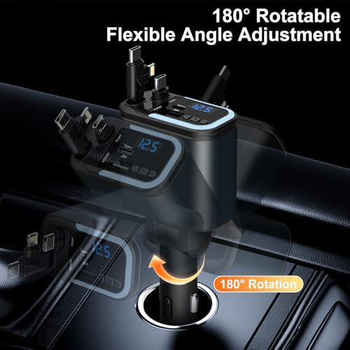 Vitog 5-in-1 120W 30-Minutes Fast Flash Charging Retractable Car Charger, Wireless Bluetooth FM Transmitter, Type-C+USB-A Car Charger Adapter, Compatible with iPhone 17/16/15/14/13 Pro Max & Android Devices - Image 5