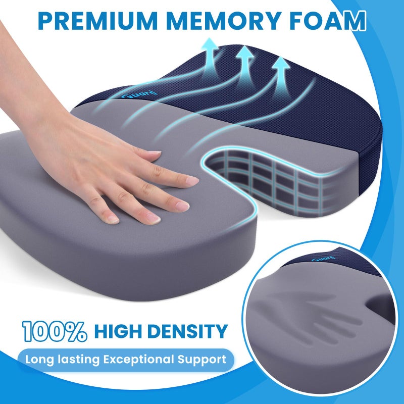 TushGuard Seat Cushion for Office Chair Memory Foam Non-Slip Cushion Back, Relief Chair Pad, Butt Pillow for Office Chair, Car, Computer Desk, Blue - Image 3