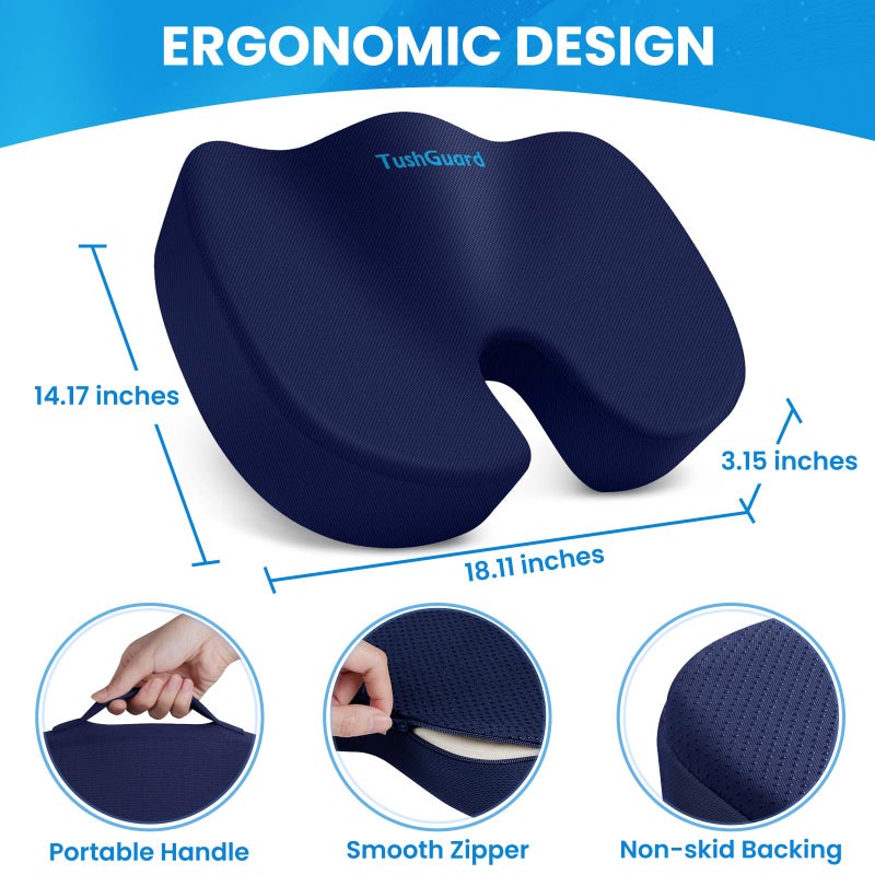 TushGuard Seat Cushion for Office Chair Memory Foam Non-Slip Cushion Back, Relief Chair Pad, Butt Pillow for Office Chair, Car, Computer Desk, Blue - Image 2