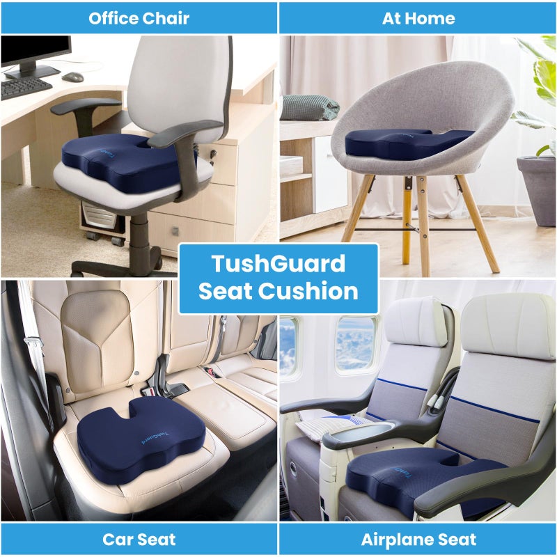 TushGuard Seat Cushion for Office Chair Memory Foam Non-Slip Cushion Back, Relief Chair Pad, Butt Pillow for Office Chair, Car, Computer Desk, Blue - Image 5