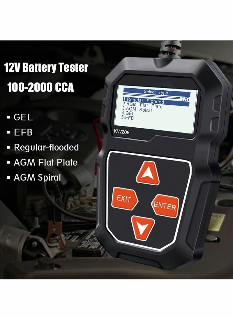 Excefore 12V Car Battery Tester, 100-2000 CCA Load Tester Automotive Alternator Digital Auto Analyzer Charging Cranking System for Truck Marine Motorcycle SUV Boat - Image 2