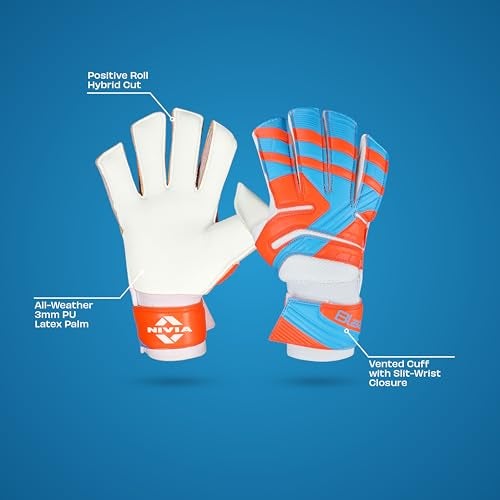 Nivia Blaze Synthetic Goalkeeper Gloves for Men & Women, Positive Roll Hybrid Cut, Extra Grip (Orange/Blue), Medium - Image 3