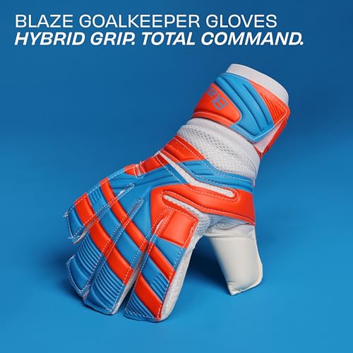 Nivia Blaze Synthetic Goalkeeper Gloves for Men & Women, Positive Roll Hybrid Cut, Extra Grip (Orange/Blue), Medium - Image 2