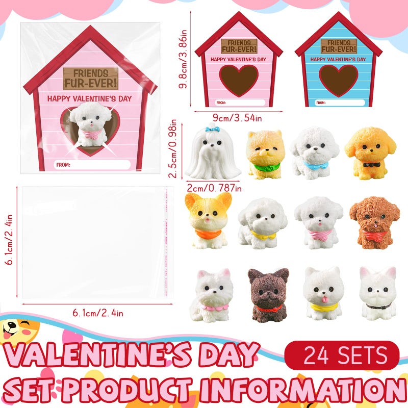 Demonwer 24 Pack Valentine's Day Gifts Mini Dog Figurines with Greeting Card Puppy Animal Figures for Valentine Party Favors Exchange Gifts - Image 2