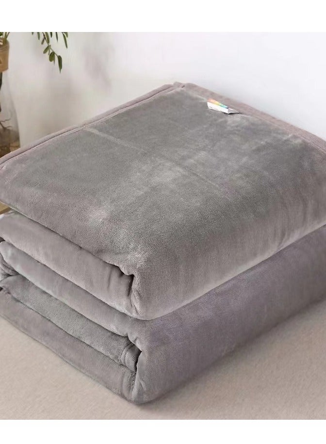 Loquat Hemming Style Solid Color Lightweight Flannel Blanket Coral Velvet Blanket Family Sofa Bedding Fabric Grey