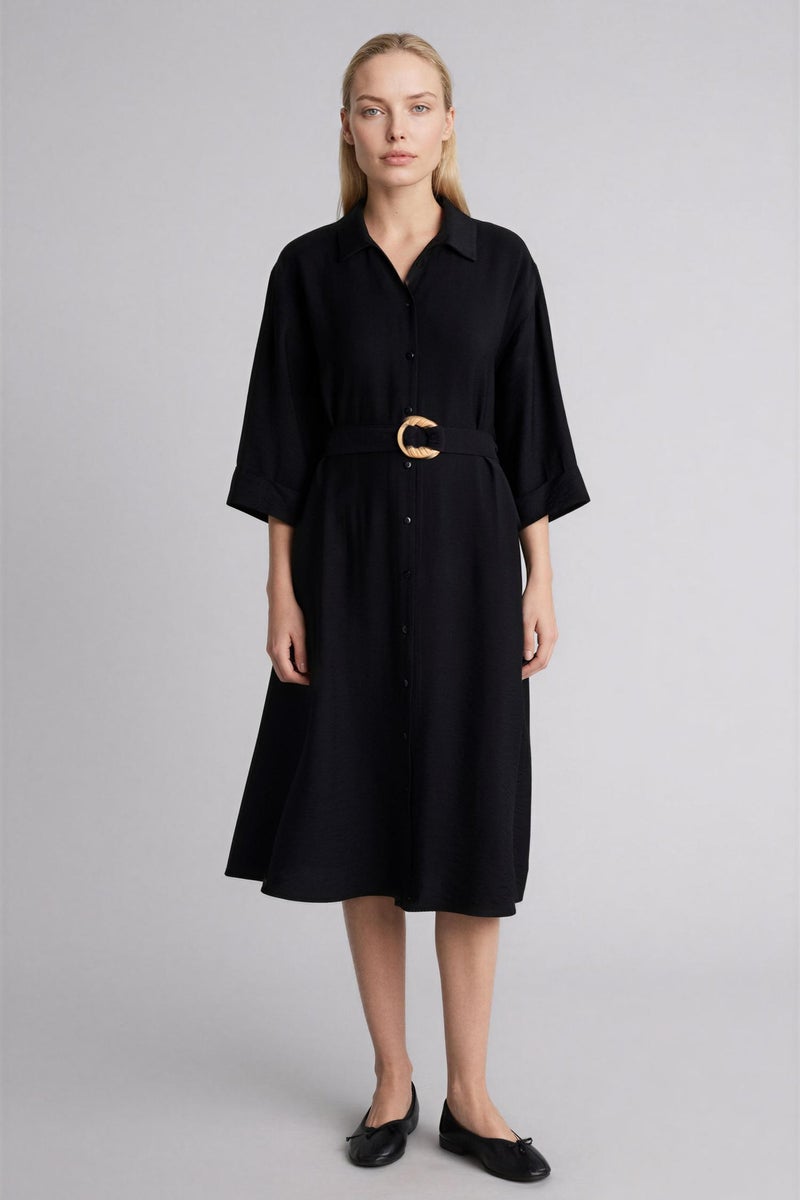 DeFacto Black Woman Regular Fit Shirt Collar Dress Casual - Image 4
