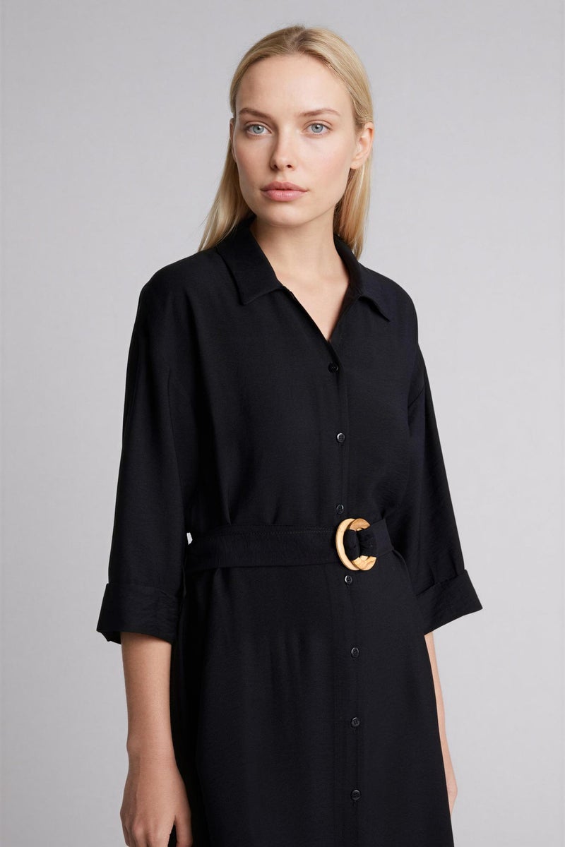 DeFacto Black Woman Regular Fit Shirt Collar Dress Casual - Image 5