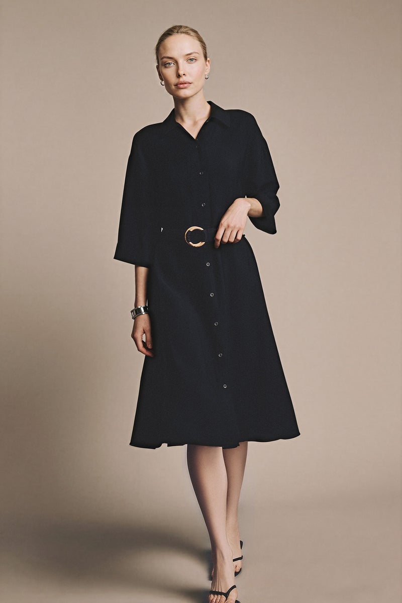 DeFacto Black Woman Regular Fit Shirt Collar Dress Casual - Image 2