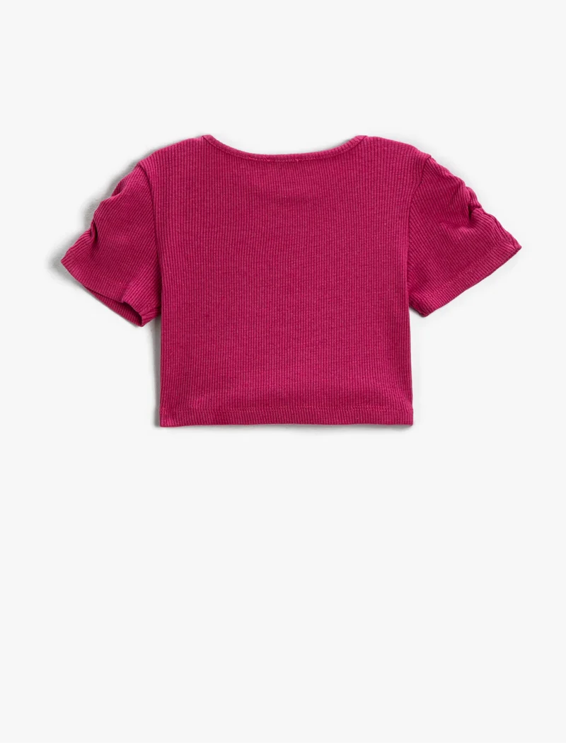 كوتون Crop T-Shirt Butterfly Printed Short Sleeve Crew Neck