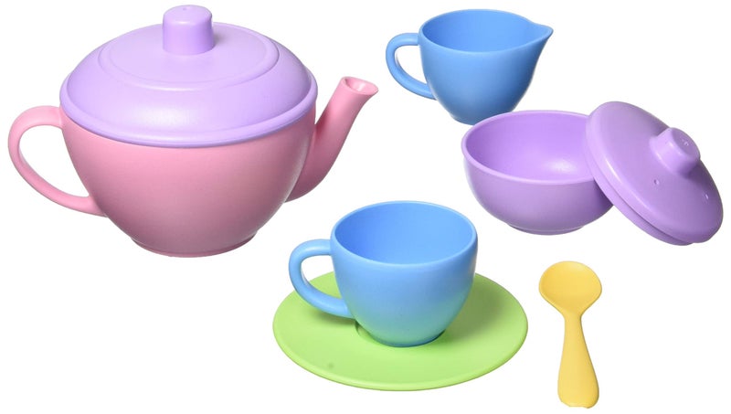 Green Toys Tea Set, Pink CB - 17 Piece Pretend Play, Motor Skills, Language & Communication Kids Role Play Toy. No BPA, phthalates, PVC. Dishwasher Safe, Recycled Plastic, Made in USA. - Image 2