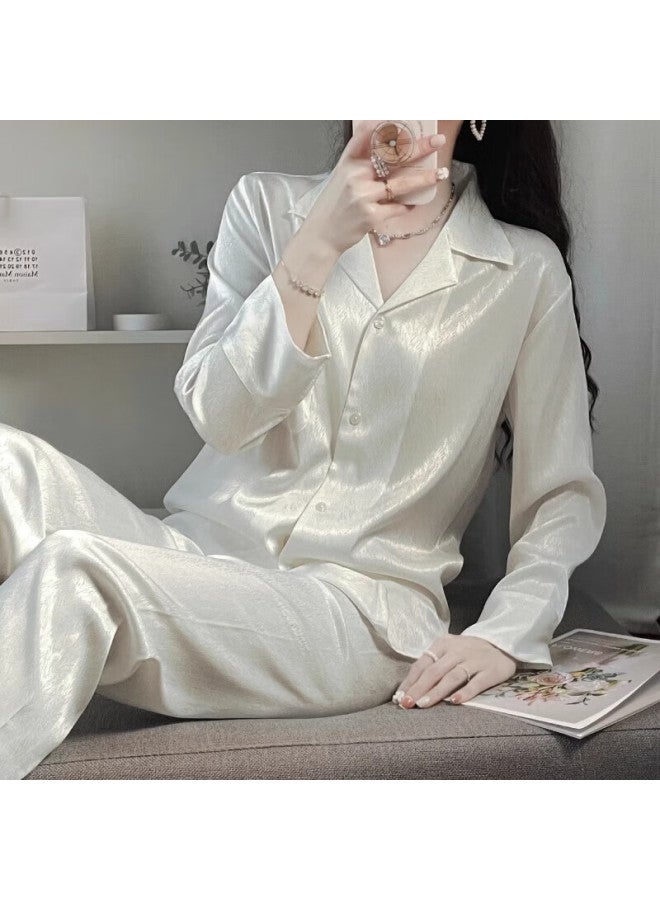 Kj New Quality Women's Pajamas White Shirt Long Sleeve Long Pants Jacquard Premium Gift Box For Girlfriend Wife - Image 3