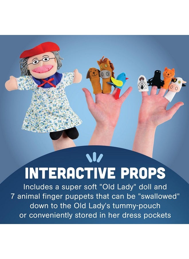 Constructive Playthings Plush "Old Lady" Doll And Animal Finger Puppet Props Set For "There Was An Old Lady Who Live Swallowed A Fly" Children'S Book, For Kids Ages 3+  - Image 5