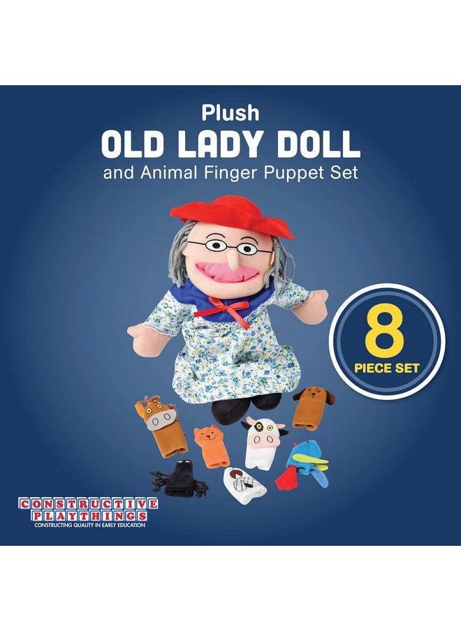 Constructive Playthings Plush "Old Lady" Doll And Animal Finger Puppet Props Set For "There Was An Old Lady Who Live Swallowed A Fly" Children'S Book, For Kids Ages 3+  - Image 2