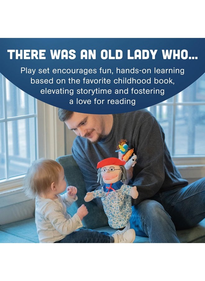 Constructive Playthings Plush "Old Lady" Doll And Animal Finger Puppet Props Set For "There Was An Old Lady Who Live Swallowed A Fly" Children'S Book, For Kids Ages 3+  - Image 3
