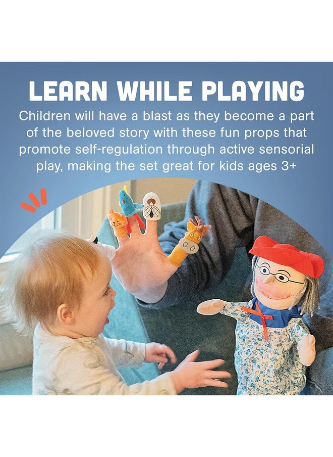 Constructive Playthings Plush "Old Lady" Doll And Animal Finger Puppet Props Set For "There Was An Old Lady Who Live Swallowed A Fly" Children'S Book, For Kids Ages 3+  - Image 4