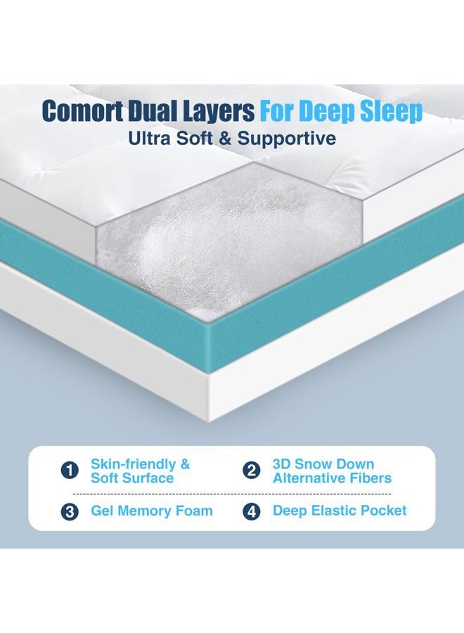Aodenge 4 lnch Dual Layer Mattress Topper Queen Size, 2 Inch Cooling Gel Memory Foam and 2 Inch Soft Pillow Top Mattress Pad Cover for Back Pain, with Elastic Deep Pocket - Image 4