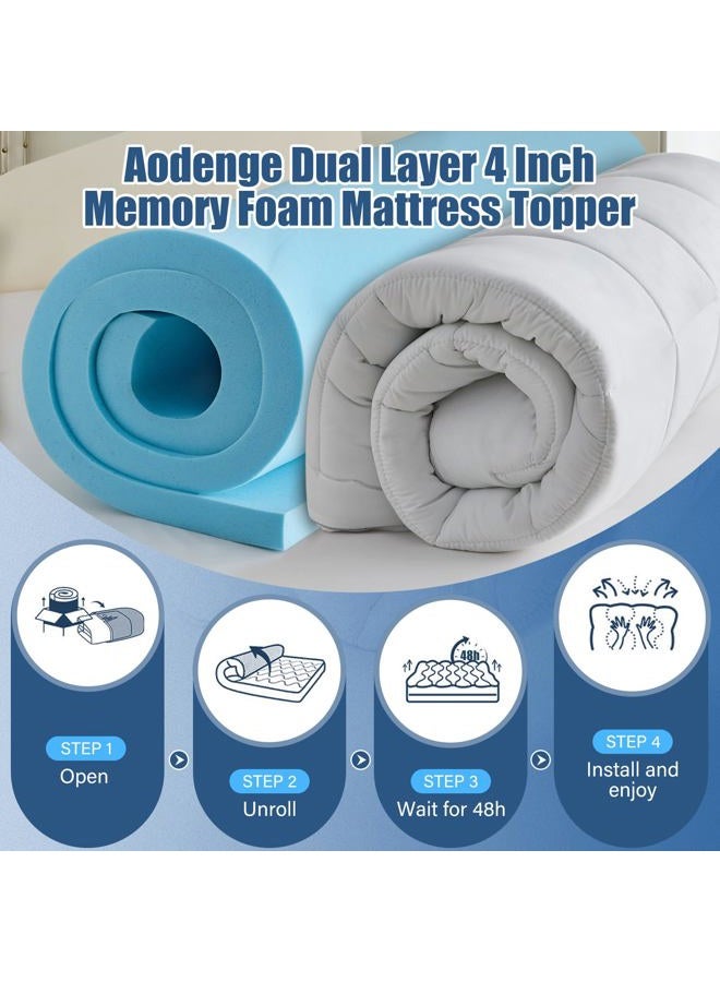 Aodenge 4 lnch Dual Layer Mattress Topper Queen Size, 2 Inch Cooling Gel Memory Foam and 2 Inch Soft Pillow Top Mattress Pad Cover for Back Pain, with Elastic Deep Pocket - Image 5
