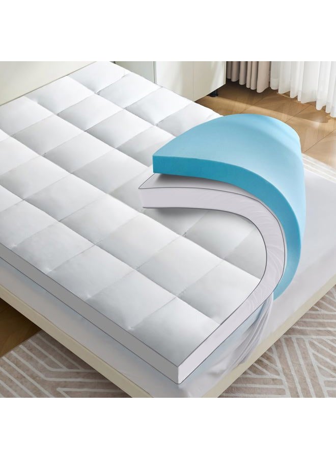 Aodenge 4 lnch Dual Layer Mattress Topper Queen Size, 2 Inch Cooling Gel Memory Foam and 2 Inch Soft Pillow Top Mattress Pad Cover for Back Pain, with Elastic Deep Pocket - Image 1
