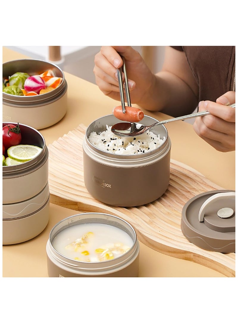 XiuWoo 3 Layer Stainless Steel Thermal Bento Box Leakproof Lunch Box,Portable Insulated Lunch Container Set With Bag For Adults, Kids Stackable Food Container (beige,2 pc420ml and 1pc 550ml)  - Image 2