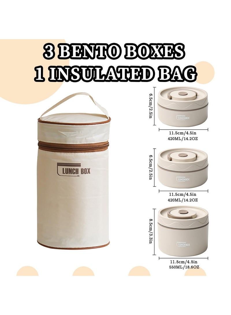 XiuWoo 3 Layer Stainless Steel Thermal Bento Box Leakproof Lunch Box,Portable Insulated Lunch Container Set With Bag For Adults, Kids Stackable Food Container (beige,2 pc420ml and 1pc 550ml)  - Image 3